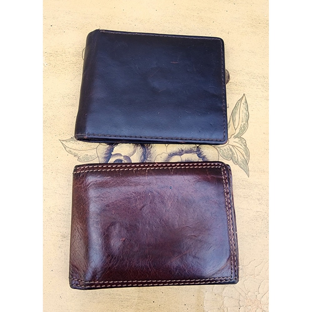 Columbia & Unbranded Brown Leather Bifold Wallets Set of 2 Rugged Utility